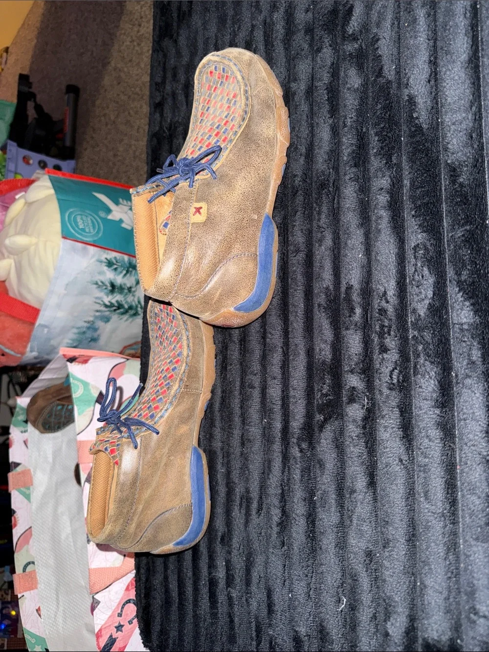 Twisted X Kids Moccasins in Brown with Red & Blue Woven Upper